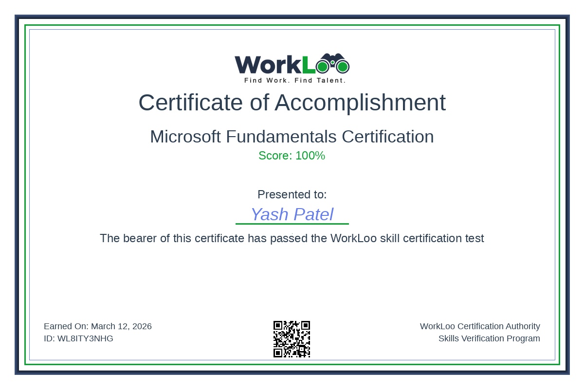 Certificate - Microsoft Fundamentals Certification