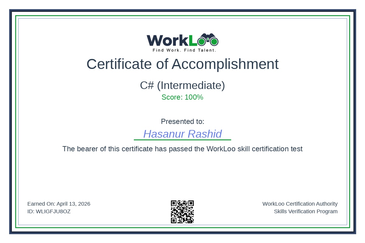 Certificate - C# (Intermediate)