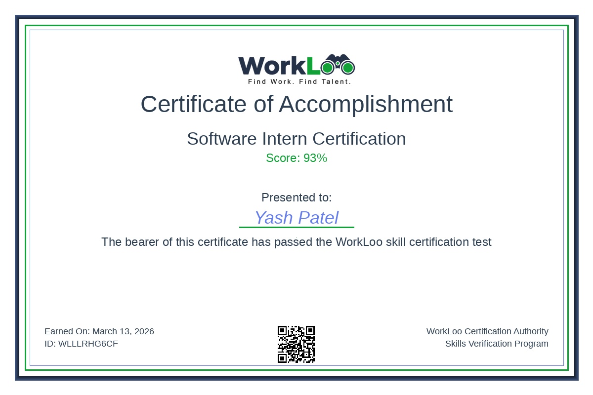 Certificate - Software Intern Certification