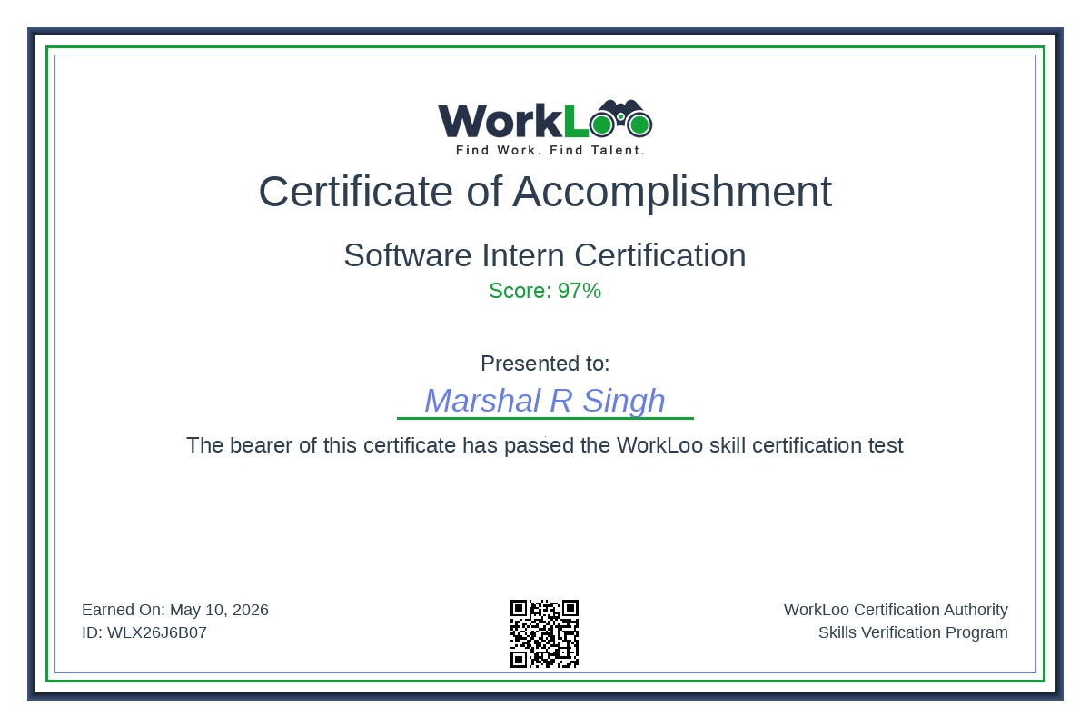 Certificate - Software Intern Certification